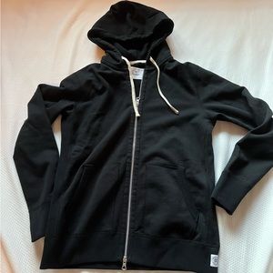 Reigning Champ - Black Zipper Up Terry Hoodie, Midweight -  Small